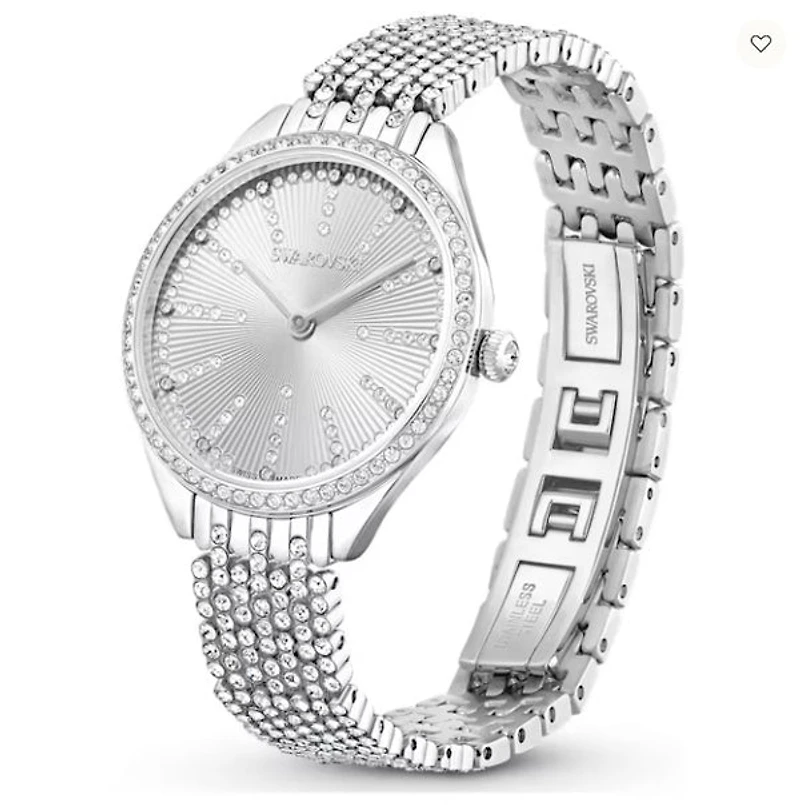 Swarovski Attract watch Swiss Made, Full pavé, Metal bracelet, Silver Tone, Stainless steel - 5644062