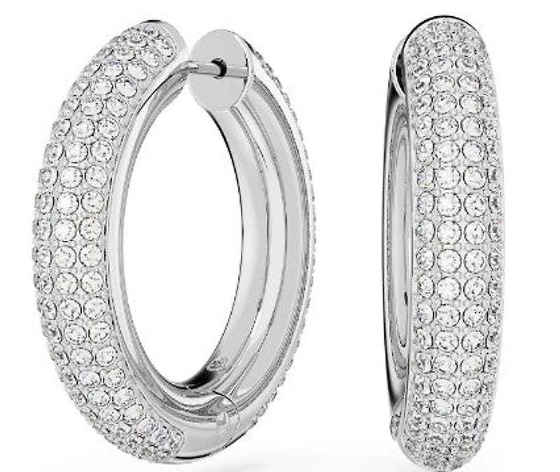Swarovski Dextera hoop earrings, Medium, White, Rhodium plated - 5651392