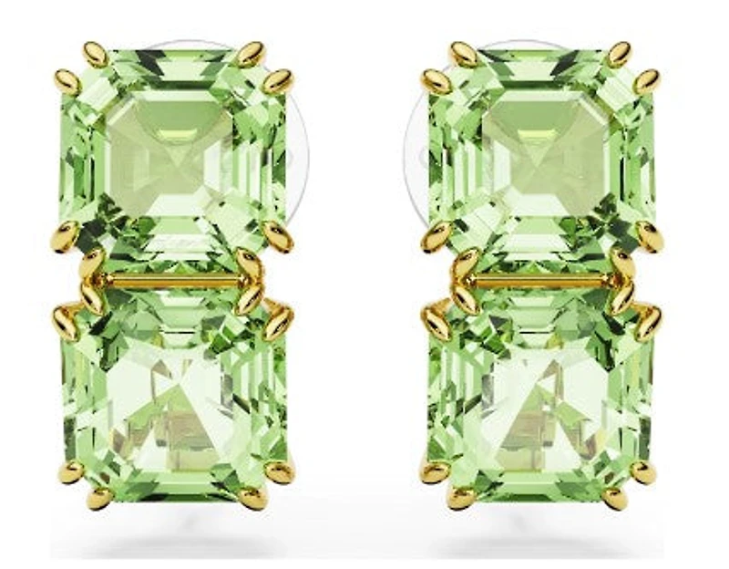 Swarovski Millenia Clip Earrings, Square Cut, Green, Gold-tone Plated - 5654559