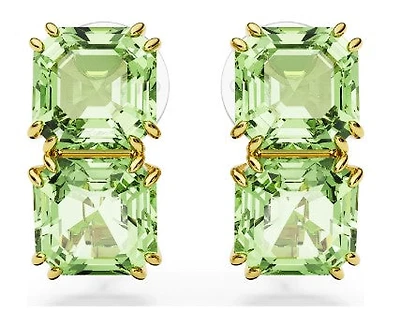 Swarovski Millenia Clip Earrings, Square Cut, Green, Gold-tone Plated - 5654559