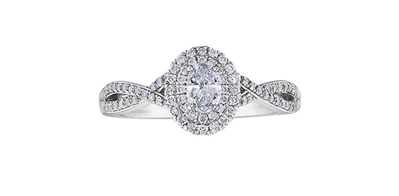 10K White Gold 0.24cttw Oval Cut Diamond Halo Engagement Ring, size 6.5 - 4.5