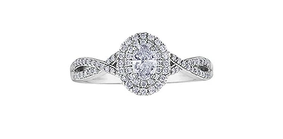 10K White Gold 0.24cttw Oval Cut Diamond Halo Engagement Ring, size 6.5 - 4.5