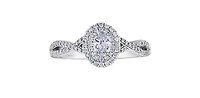 10K White Gold 0.24cttw Oval Cut Diamond Halo Engagement Ring, size 6.5 - 4.5