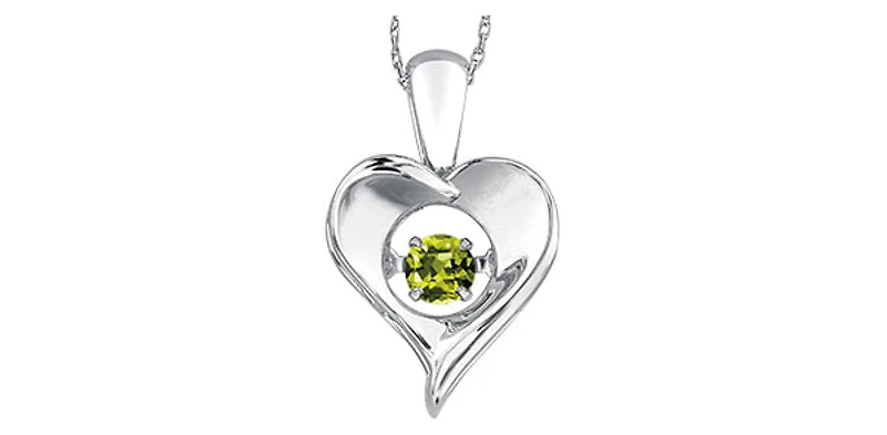 Sterling Silver 0.12cttw Peridot 3mm Pulse Pendant, 18" Box Chain