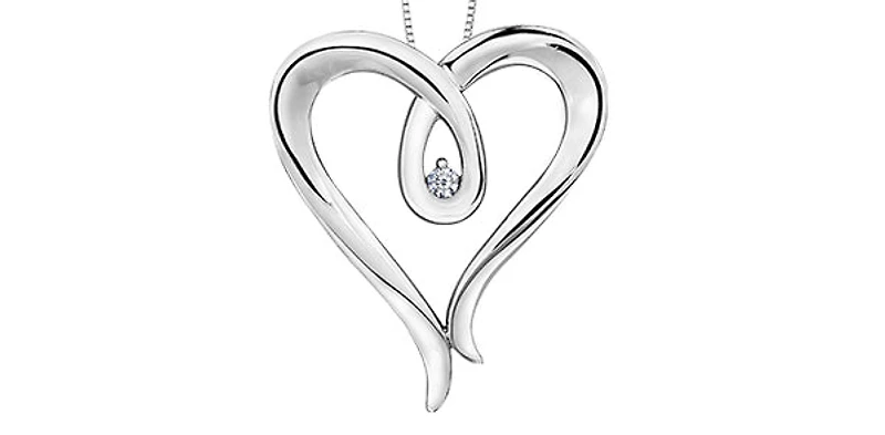 Sterling Silver 0.044cttw Diamond Heart Necklace, 18"
