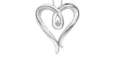 Sterling Silver 0.044cttw Diamond Heart Necklace, 18"