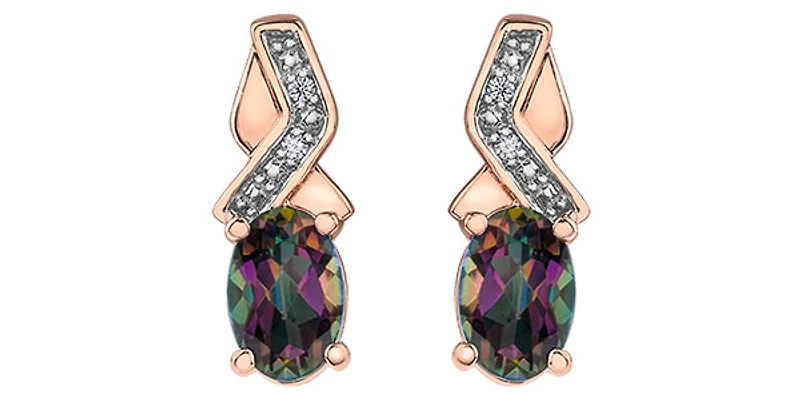 10K White & Rose Gold 1.20cttw Mystic Topaz & 0.012cttw Diamond Stud / Dangle / Drop Earring