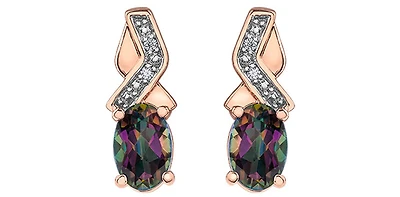 10K White & Rose Gold 1.20cttw Mystic Topaz & 0.012cttw Diamond Stud / Dangle / Drop Earring