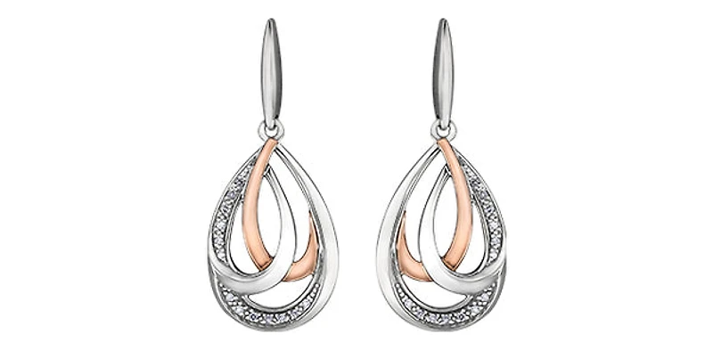 Sterling Silver and 10K Rose Gold 0.07cttw Diamond Chandelier Dangle Earrings