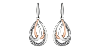 Sterling Silver and 10K Rose Gold 0.07cttw Diamond Chandelier Dangle Earrings