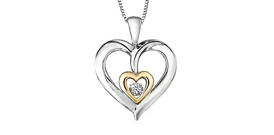 Silver & 10K Yellow Gold 0.02 cttw Diamond Heart Necklace