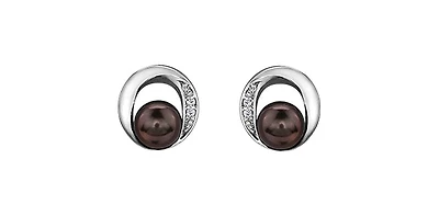 10K White Gold Black Pearl & Diamond Earring