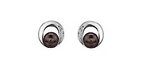 10K White Gold Black Pearl & Diamond Earring