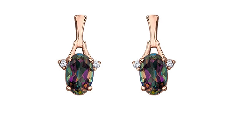 10K White & Rose Gold 1.20cttw Mystic Topaz and 0.02cttw Diamond Stud / Dangle / Drop Earring