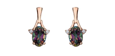 10K White & Rose Gold 1.20cttw Mystic Topaz and 0.02cttw Diamond Stud / Dangle / Drop Earring