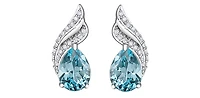 10K White Gold  Blue Topaz &  Diamond Stud Earrings