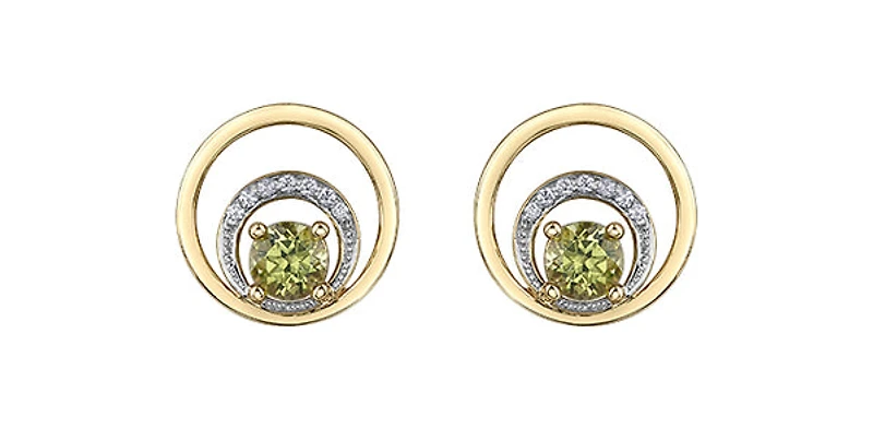 10K Yellow Gold 0.60cttw Peridot & 0.04cttw Diamond Stud Dangle Drop Earrings