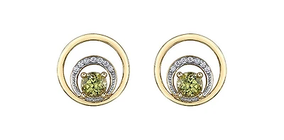 10K Yellow Gold 0.60cttw Peridot & 0.04cttw Diamond Stud Dangle Drop Earrings