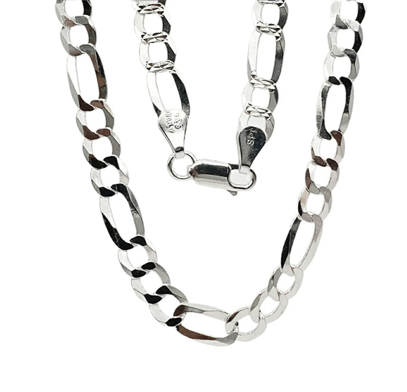 925 Sterling Silver Polished Figaro Diamond Cut Chain - 22 Inches