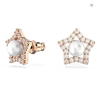 Swarovski Stella Stud Earrings Round Cut, Star, White, Rose Gold-tone Plated - 5645465-Discontinued