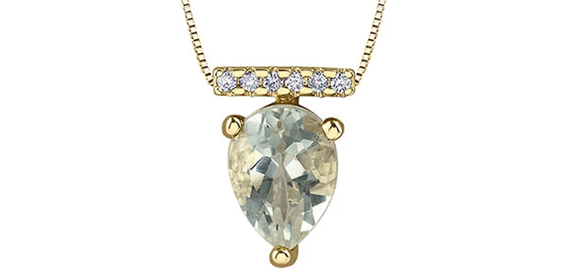 10K Yellow Gold 1.00cttw Green Amethyst (Prasiolite) and 0.042cttw Diamond Necklace, 18"
