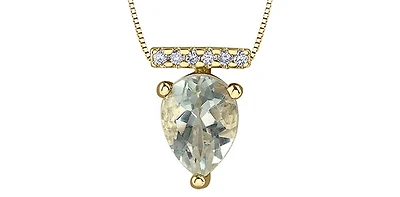 10K Yellow Gold 1.00cttw Green Amethyst (Prasiolite) and 0.042cttw Diamond Necklace, 18"
