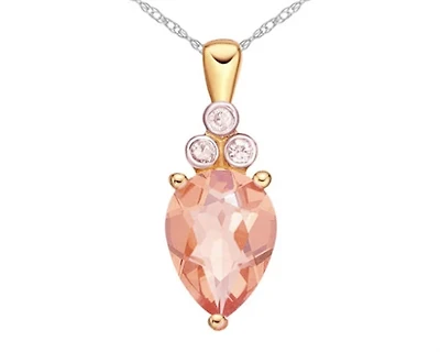 10K Rose Gold 8x6mm Pear Cut Morganite and Diamond Pendant, 18"