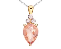 10K Rose Gold 8x6mm Pear Cut Morganite and Diamond Pendant, 18"