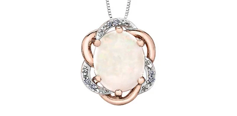 10K White & Rose Gold 2.00cttw Genuine Opal and 0.03cttw Diamond Pendant, 18"
