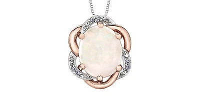 10K White & Rose Gold 2.00cttw Genuine Opal and 0.03cttw Diamond Pendant, 18"