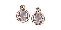 10K Two Tone Rose and White Gold 5mm Morganite and 0.02cttw Diamond Stud Earrings.