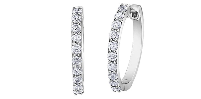 10K White Gold 0.75cttw Diamond Huggies - 20mm
