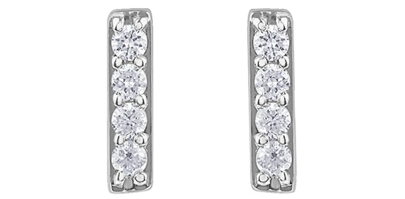 10K White Gold 0.072cttw Diamond Bar Earring - 6.5mm