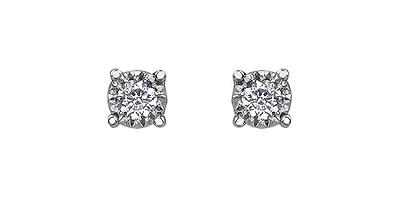 10K White Gold 0.50cttw Diamond Illusion Setting 4 Claw Stud Earrings - 6mm