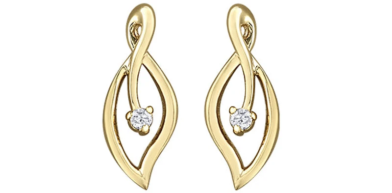 10K Yellow Gold 0.04cttw Diamond Leaf Earrings - 15mm x 6mm