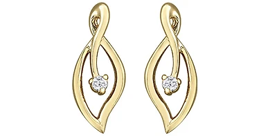 10K Yellow Gold 0.04cttw Diamond Leaf Earrings - 15mm x 6mm