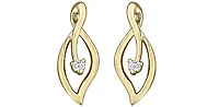 10K Yellow Gold 0.04cttw Diamond Leaf Earrings - 15mm x 6mm