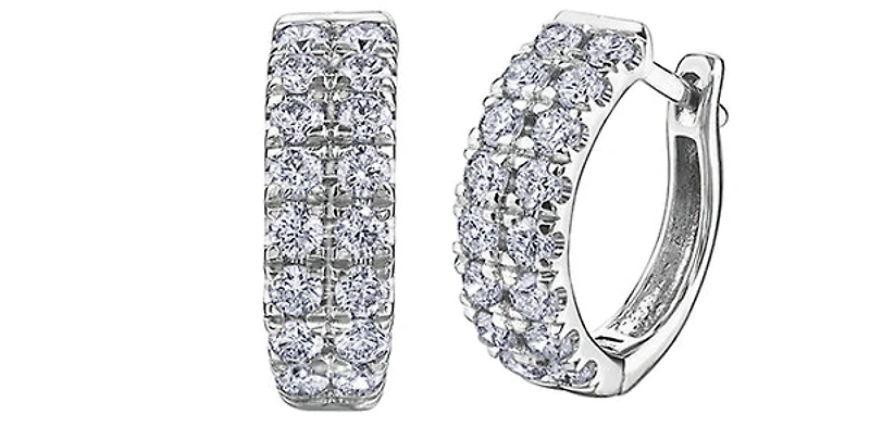 10K White Gold 0.75cttw Diamond Double Band Hoops - 12mm