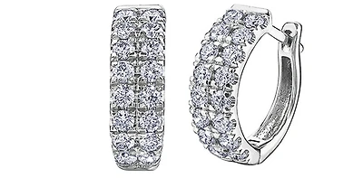 10K White Gold 0.75cttw Diamond Double Band Hoops - 12mm