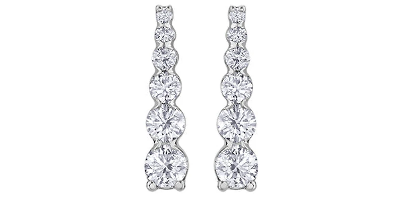 10K White Gold 1.00cttw Diamond Tappered 6 Stone Drop Earrings - 16mm x 4mm