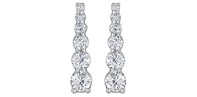 10K White Gold 1.00cttw Diamond Tappered 6 Stone Drop Earrings - 16mm x 4mm