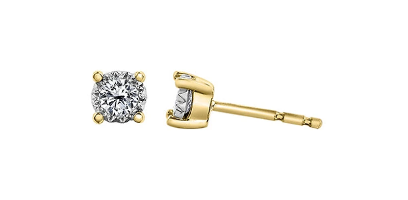 10K Two Toned Yellow and White Gold 0.50cttw Diamond Solitaire Illusion 4 Claw Setting Earrings - 5.5mm