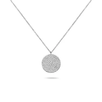 14K White Gold Diamond Pave Circle Necklace, 18"