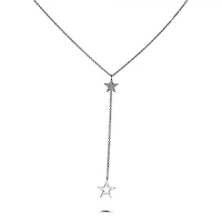 14K White Gold Diamond "Y" Shaped Star Necklace, 18"