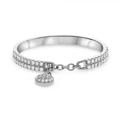 14K White, Yellow or Rose Gold 0.14cttw Diamond Chain Ring with Dangle - 14K White Gold
