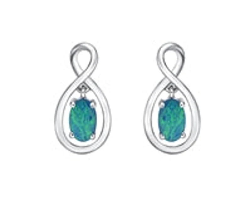 10K White Gold 5mm x 3mm Australian Doublet Opal Earrings