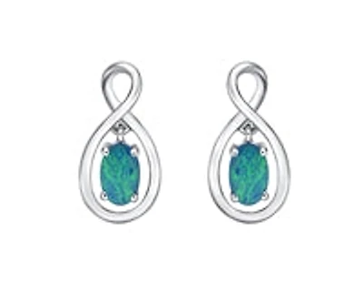 10K White Gold 5mm x 3mm Australian Doublet Opal Earrings