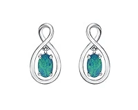 10K White Gold 5mm x 3mm Australian Doublet Opal Earrings
