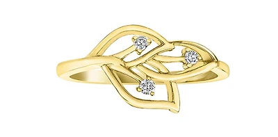 10K Yellow Gold 0.05cttw Diamond Leaf Design Ring - Size 6.5