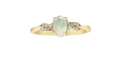 10K Yellow Gold 7mm x 5mm Opal and 0.04cttw Diamond Ring - Size 6.5